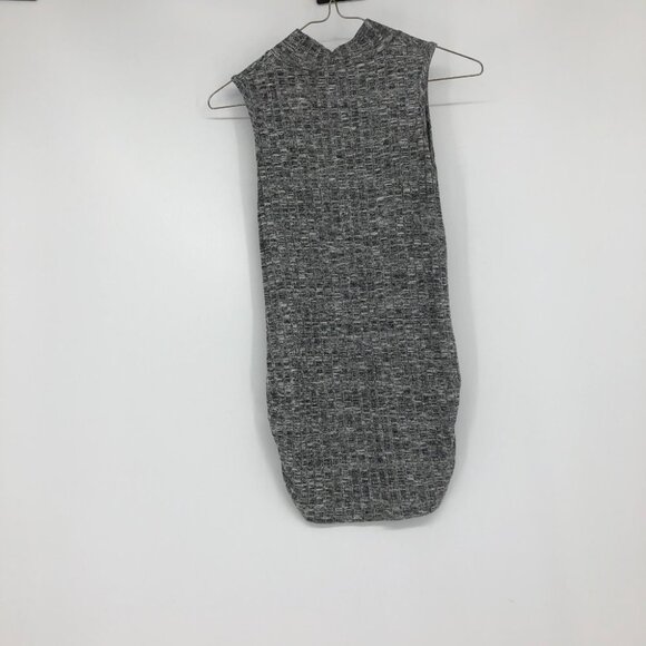 Warehouse one marled grey ribbed knit sleeveless turtleneck ruched sides - Picture 2 of 13